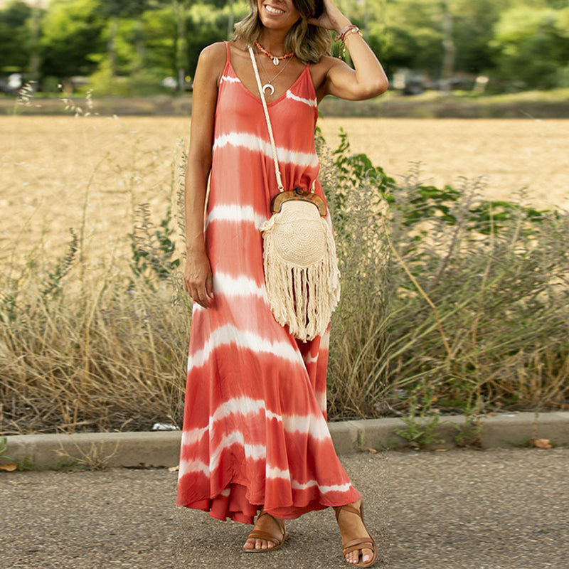 Women's printed striped maxi dress, view 4 - MRSLM