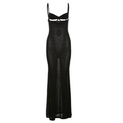 Deep V strap hollow slim fit dress, view 6 - MRSLM