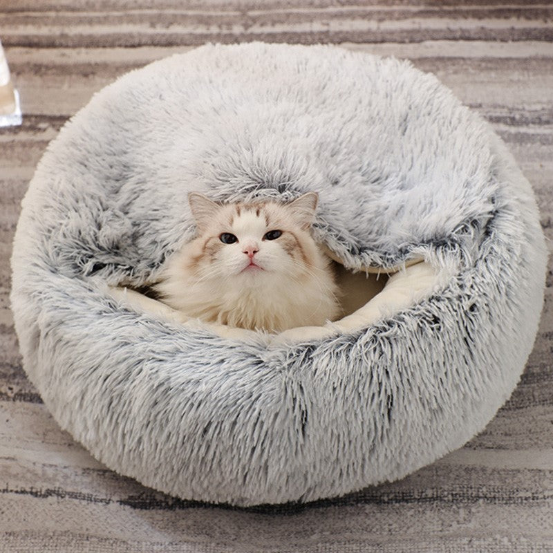 cozy round plush cat bed - MRSLM