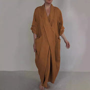 Women's linen V-neck dress with pockets, view 4 - MRSLM