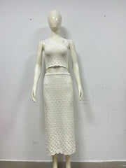 one-shoulder knit cami top and skirt set, view 3 - MRSLM
