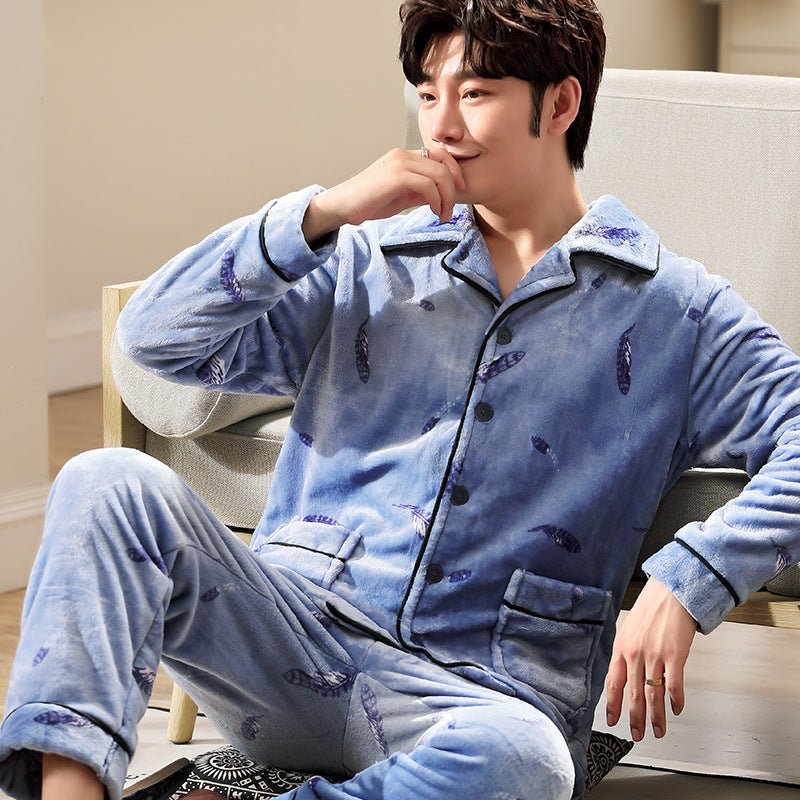 Men's flannel lounge robe cardigan set, view 12 - MRSLM
