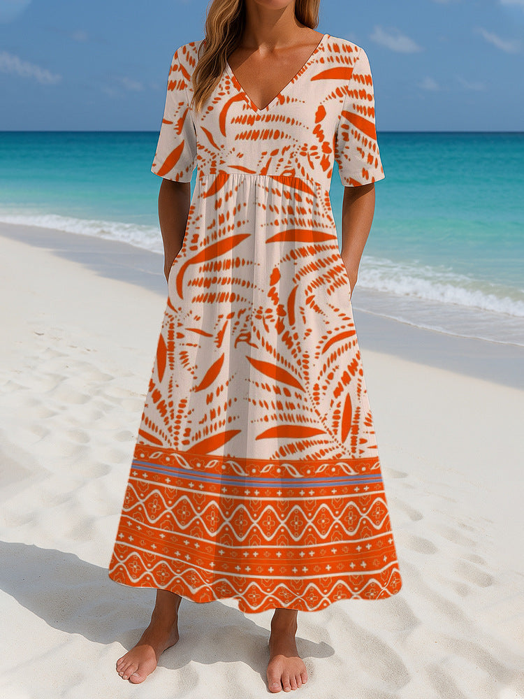 loose printed short sleeve dress, view 8 - MRSLM