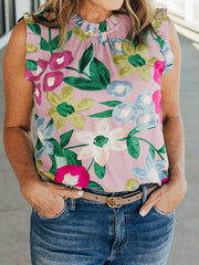 women's ruffle sleeve floral vest top, view 9 - MRSLM