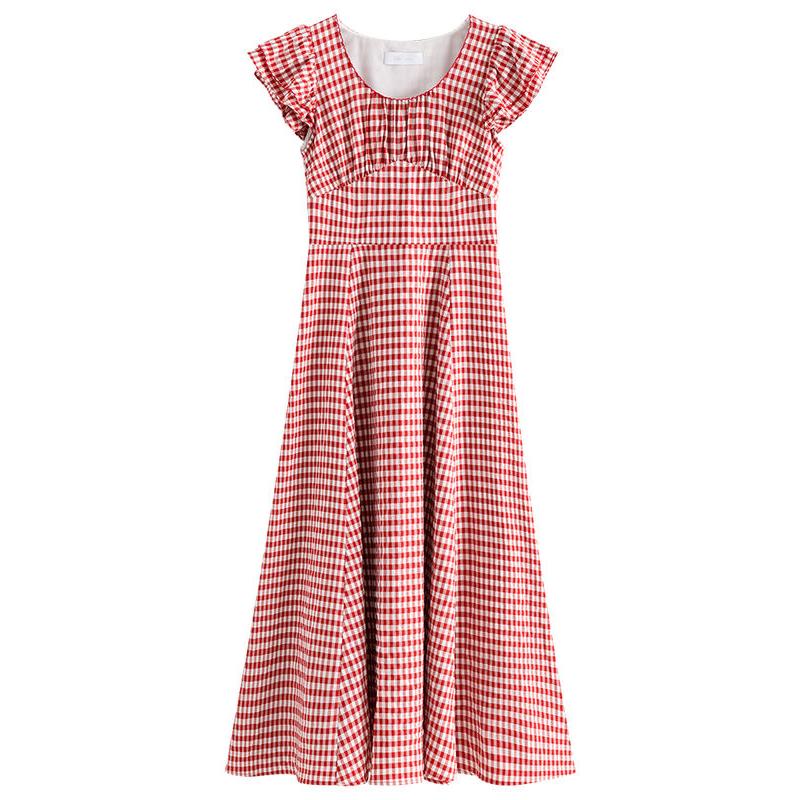 red plaid long summer dress, view 11 - MRSLM