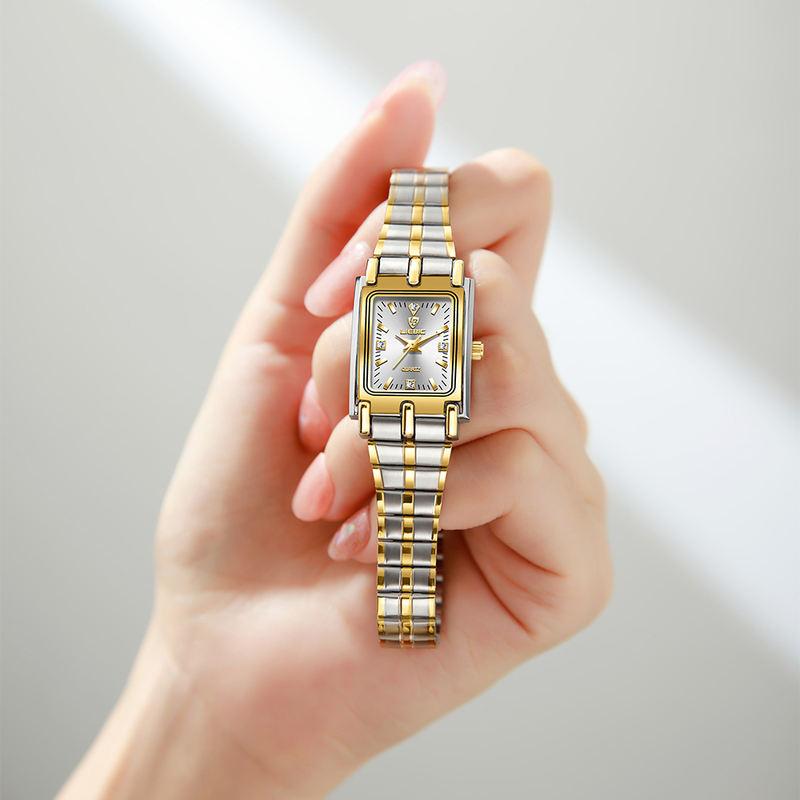 gold steel bracelet watch with square dial - MRSLM