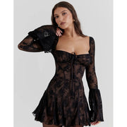 lace flare sleeve mini dress, view 9 - MRSLM