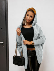 Women's hooded knit sweater coat with pockets, view 2 - MRSLM