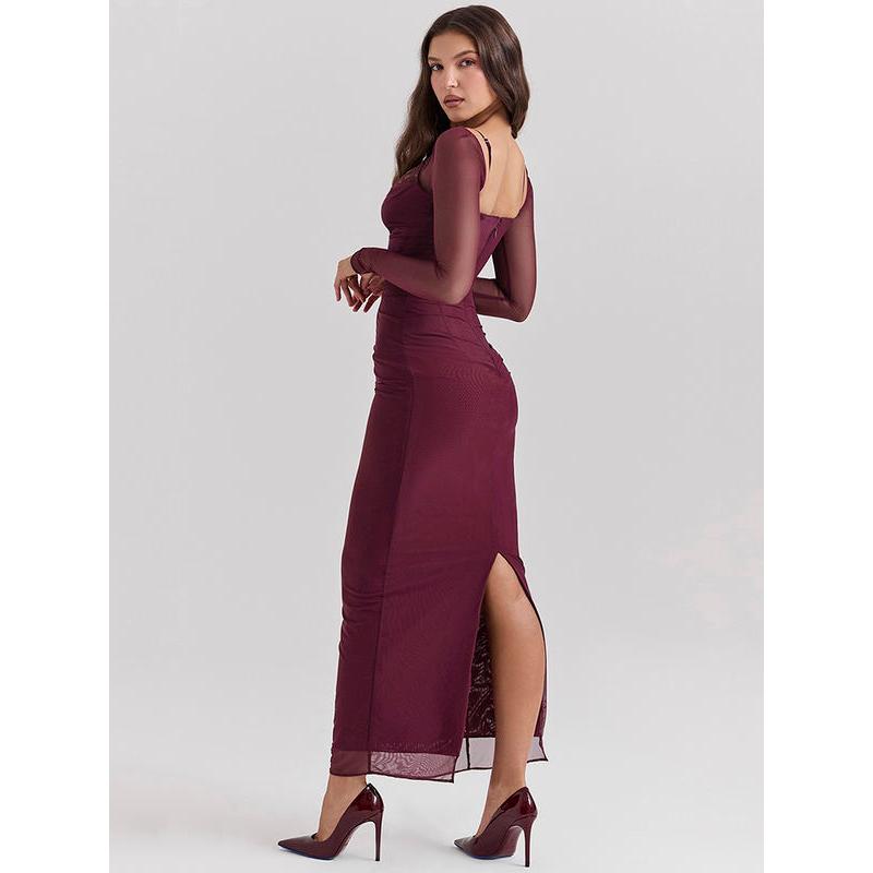 sheer long sleeve maxi dress, view 7 - MRSLM