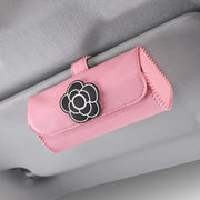 camellia flower leather car visor sunglasses holder, view 2 - MRSLM