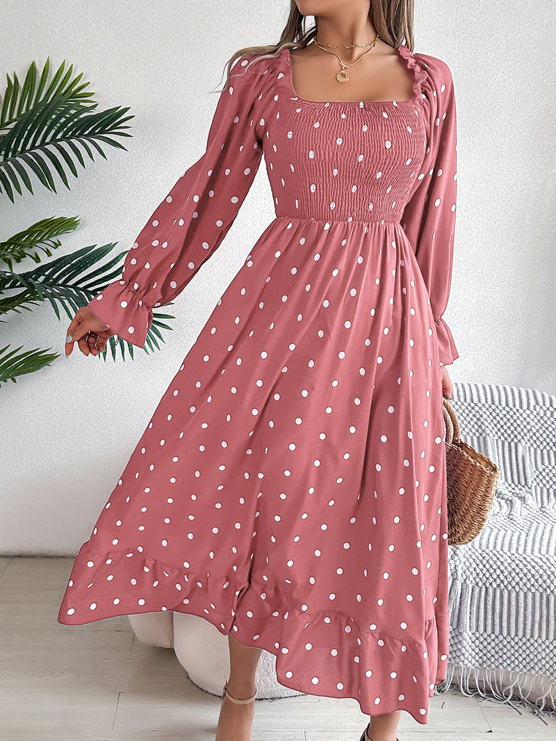 casual square collar polka dot swing dress, view 8 - MRSLM