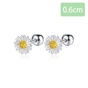 Sterling silver small daisy flower stud earrings, view 3 - MRSLM