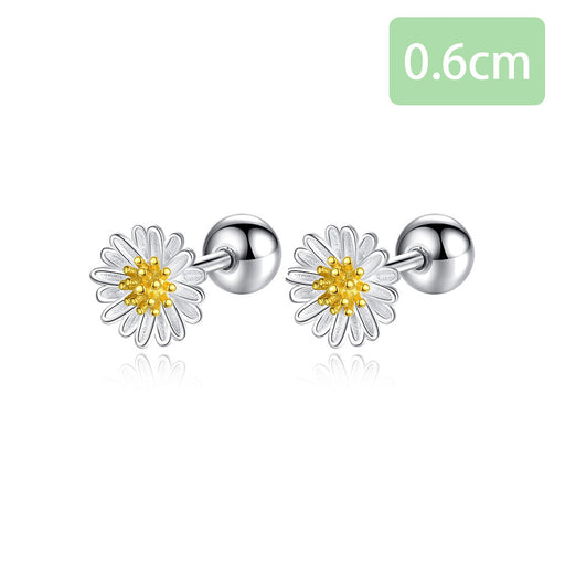 Sterling silver small daisy flower stud earrings, view 3 - MRSLM