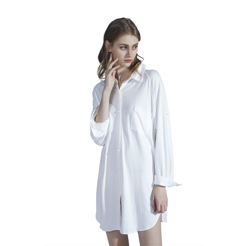 women's loose rayon cardigan nightdress, view 5 - MRSLM