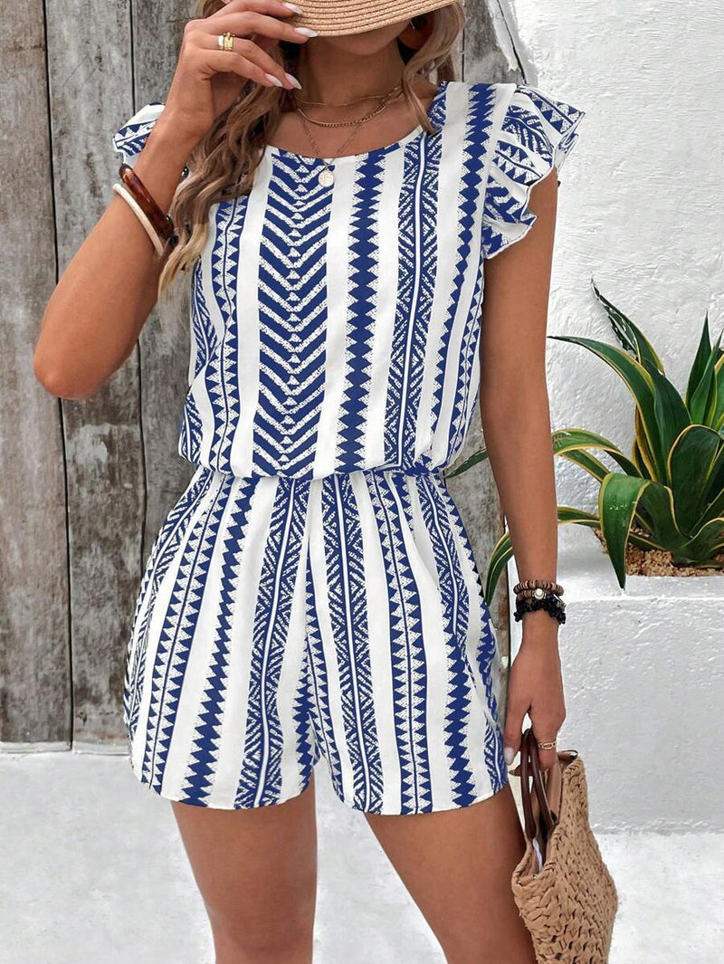 Printed ruffle sleeve jumpsuit for women, view 7 - MRSLM