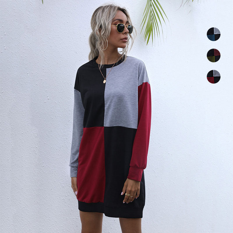 women's color contrast pullover dress - MRSLM