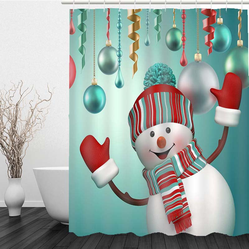 Christmas snowman waterproof shower curtain, view 3 - MRSLM