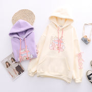 cartoon bunny peach drink fleece hoodie, view 9 - MRSLM