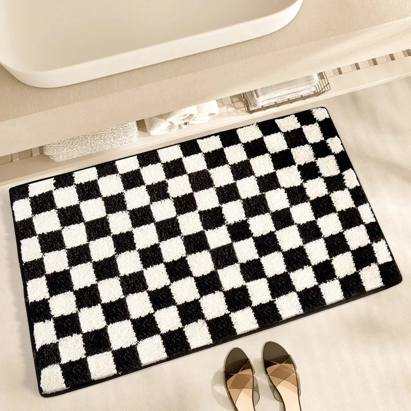 black and white grid bathroom absorbent non-slip mat, view 3 - MRSLM