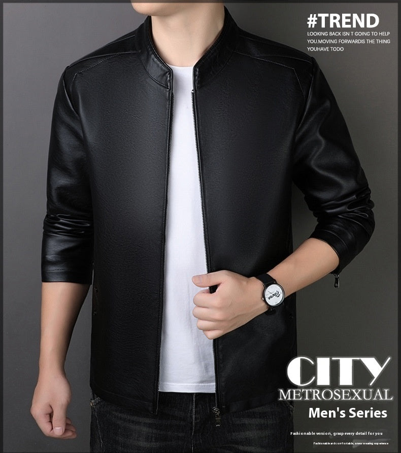 men's loose PU leather coat, view 10 - MRSLM