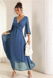 solid v-neck chiffon dress, view 7 - MRSLM