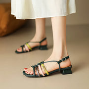 colorful buckle strap chunky heel sandals, view 7 - MRSLM
