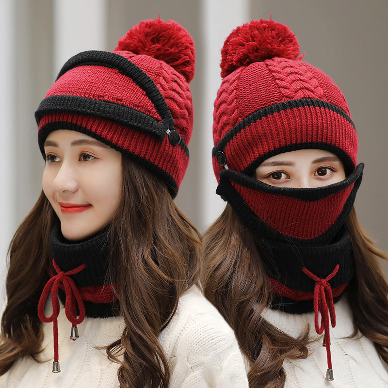 Women's 3-piece pom-pom beanie, mask and neck warmer set, view 6 - MRSLM
