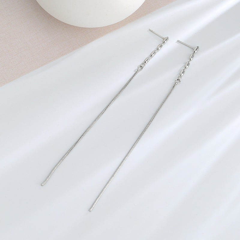 white bead long tassel earrings, view 5 - MRSLM