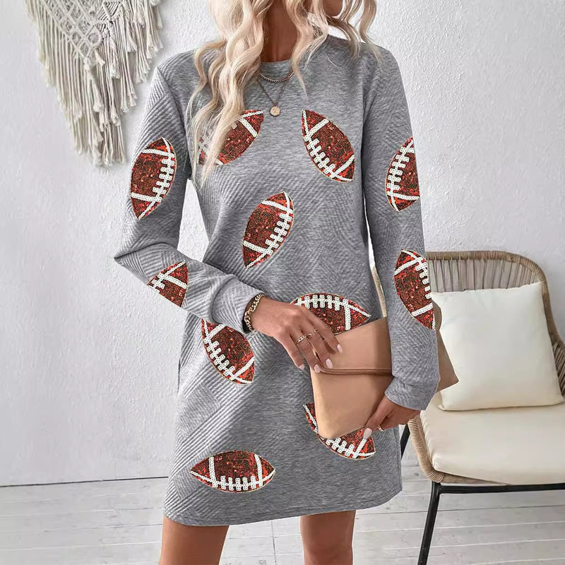 gray ball print pullover dress, view 4 - MRSLM