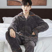 Men's fleece-lined flannel pajama set, view 2 - MRSLM