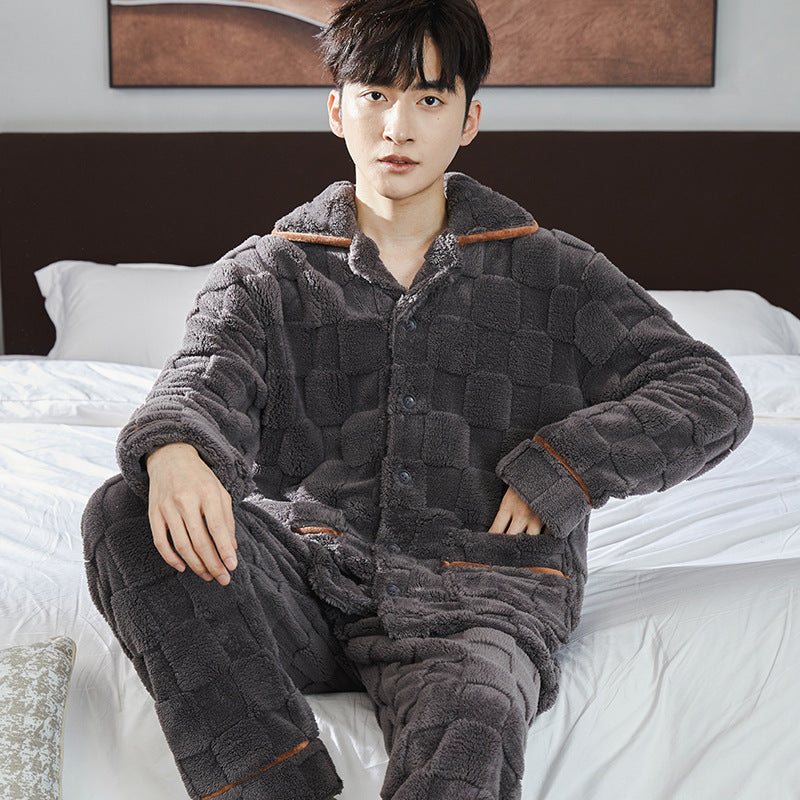 Men's fleece-lined flannel pajama set, view 2 - MRSLM