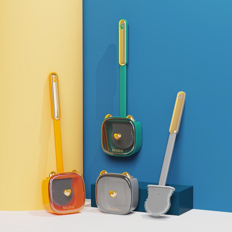 cat-themed wall mounted toilet brush set, view 9 - MRSLM