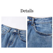 high-waisted straight denim shorts, view 8 - MRSLM