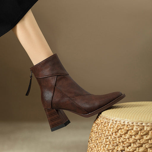 women's retro chunky heel boots - MRSLM