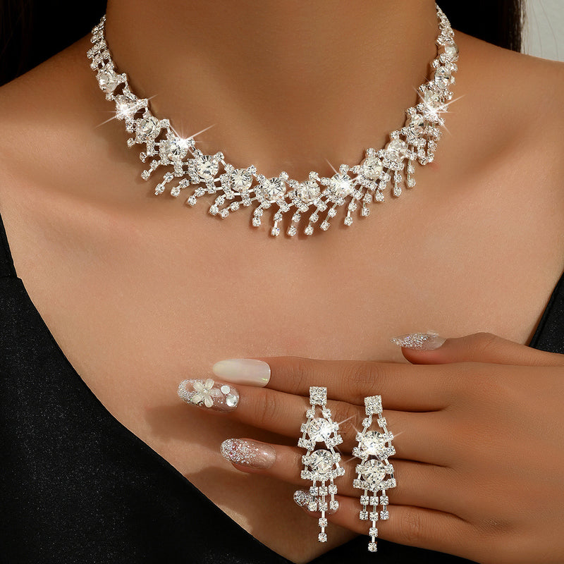 Pearl and crystal choker necklace and earrings set, view 3 - MRSLM