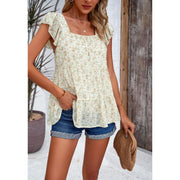 floral square neck ruffled top, view 18 - MRSLM