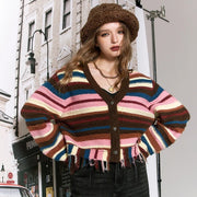y2k retro striped v-neck sweater - MRSLM