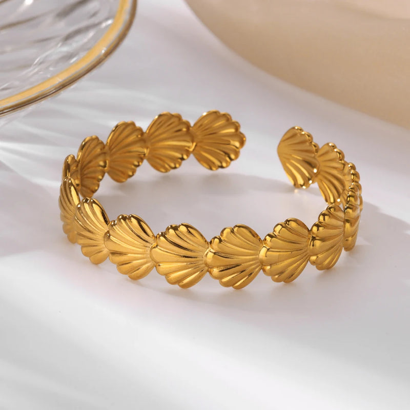stainless steel shell cuff bracelet, view 6 - MRSLM