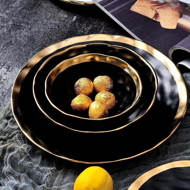 ceramic platter with gold edge, view 6 - MRSLM
