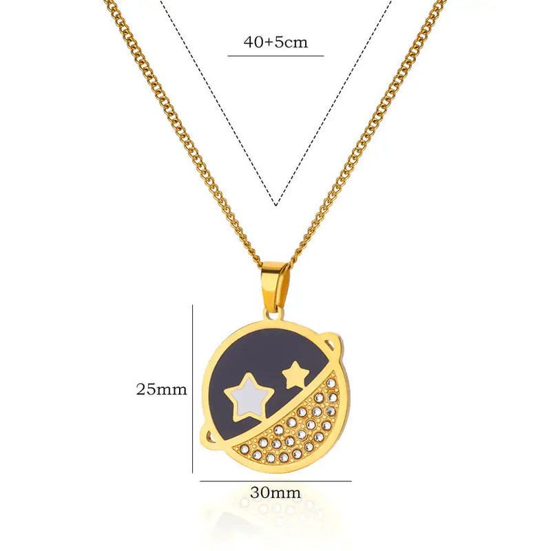gold celestial pendant necklace, view 2 - MRSLM