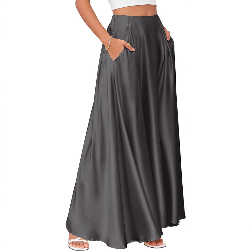 Women's satin A-line midi skirt with pockets, view 4 - MRSLM