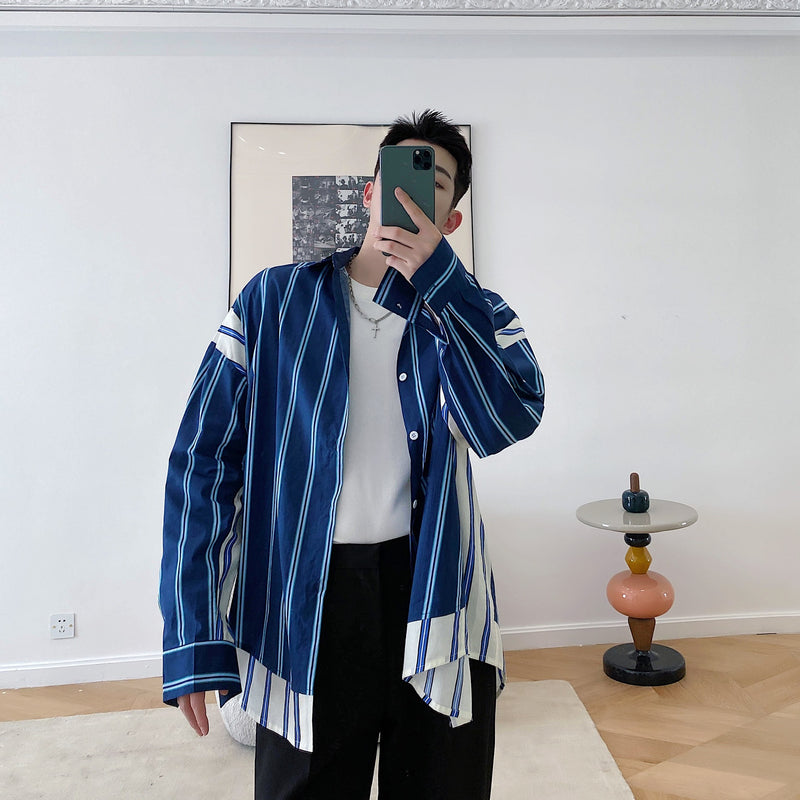 Irregular color contrast stripe coat, view 4 - MRSLM