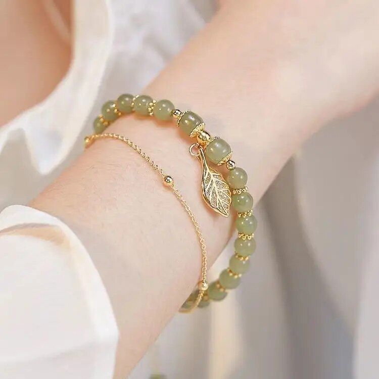 green gold leaf bracelet, view 7 - MRSLM