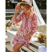 bohemian v-neck mini dress, view 10 - MRSLM