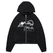 cute cartoon print plush hoodie, view 3 - MRSLM