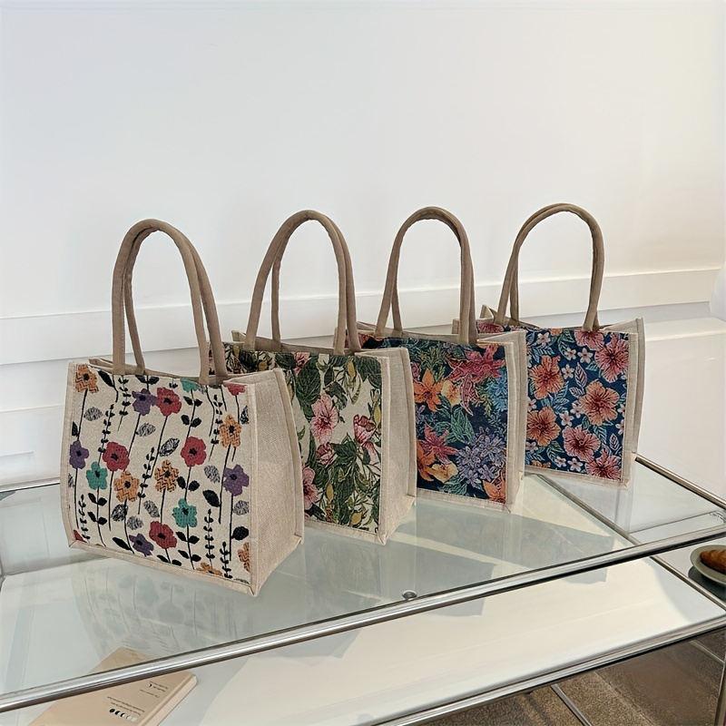 linen button vintage floral handbag - MRSLM