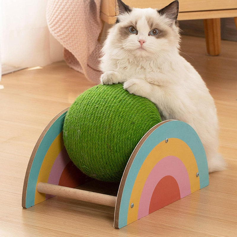 wooden sisal cat scratcher wheel with catch ball, view 7 - MRSLM