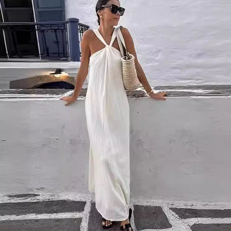 backless cross shoulder strap dress - MRSLM