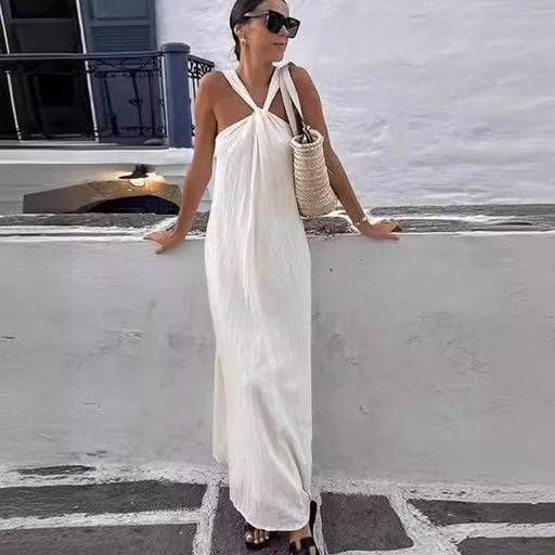 backless cross shoulder strap dress - MRSLM