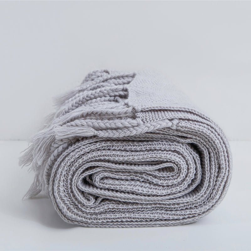 nordic wool knitted tassel blanket, view 2 - MRSLM